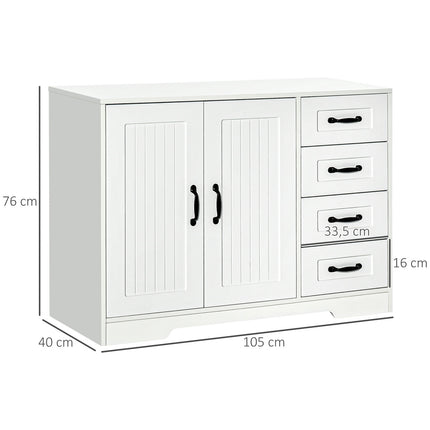 White sideboard - 4 drawers & adjustable shelf