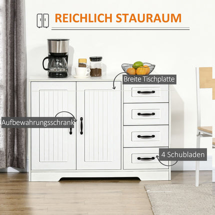White sideboard - 4 drawers & adjustable shelf