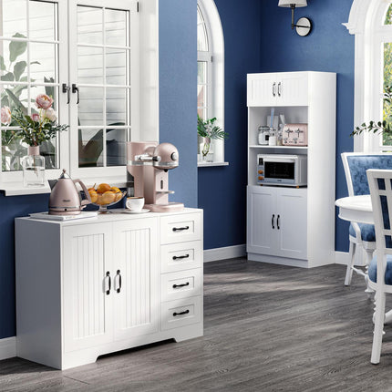 White sideboard - 4 drawers & adjustable shelf