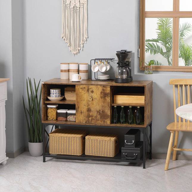 Rustic brown sideboard, 6 shelves, industrial design