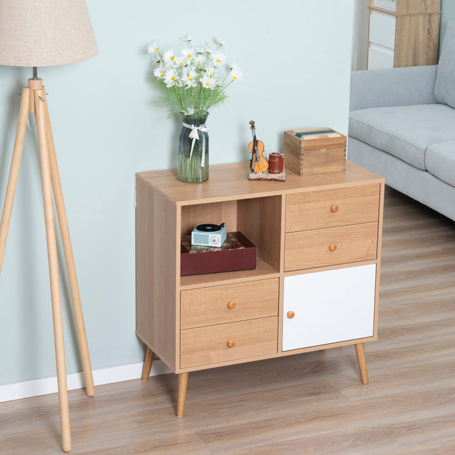Sideboard with open compartments, Scandi Design, Natural white