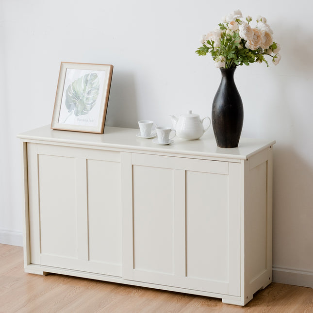 Sideboard kitchen cabinet side cabinet with sliding doors white/brown 106.5 x 33 x 60 cm-Beige