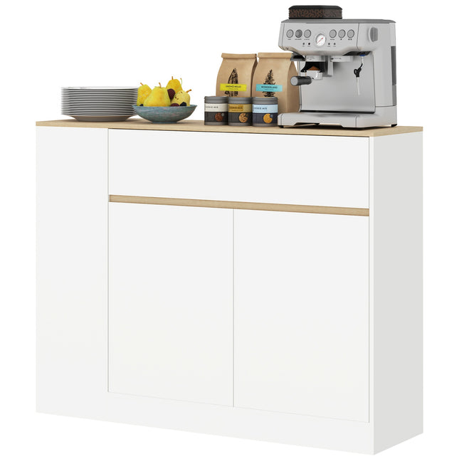 White kitchen cabinet with drawer and adjustable shelf