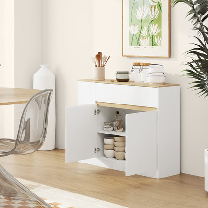 White kitchen cabinet with drawer and adjustable shelf