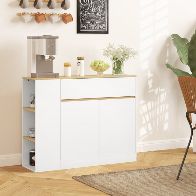 White kitchen cabinet with drawer and adjustable shelf