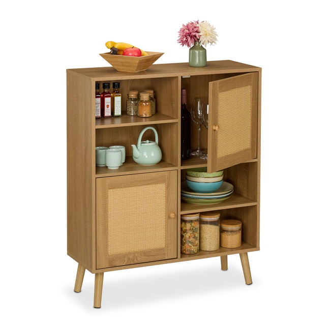 Sideboard with 2 Rattan Doors and Adjustable Shelves