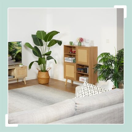Sideboard with 2 Rattan Doors and Adjustable Shelves