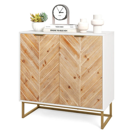 Sideboard with 2 doors, kitchen cabinet with shelf, buffet cabinet modern with metal legs, white 80 x 40 x 80 cm