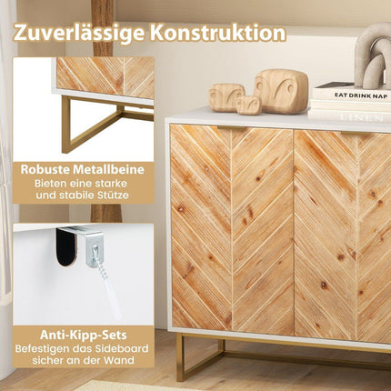 Sideboard with 2 doors, kitchen cabinet with shelf, buffet cabinet modern with metal legs, white 80 x 40 x 80 cm