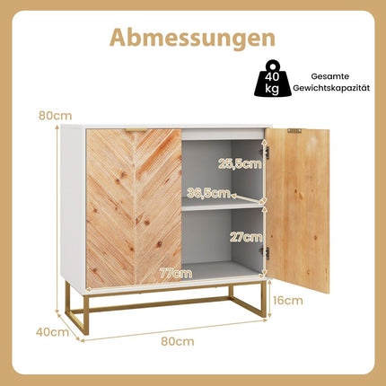 Sideboard with 2 doors, kitchen cabinet with shelf, buffet cabinet modern with metal legs, white 80 x 40 x 80 cm