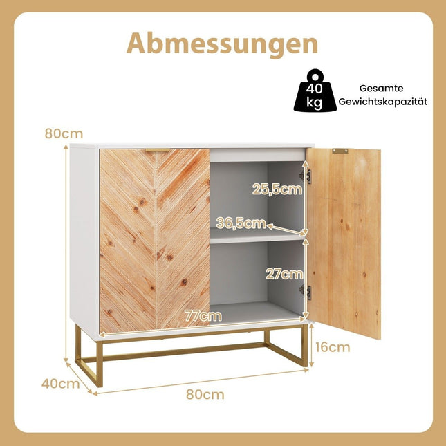 Sideboard with 2 doors, kitchen cabinet with shelf, buffet cabinet modern with metal legs, white 80 x 40 x 80 cm