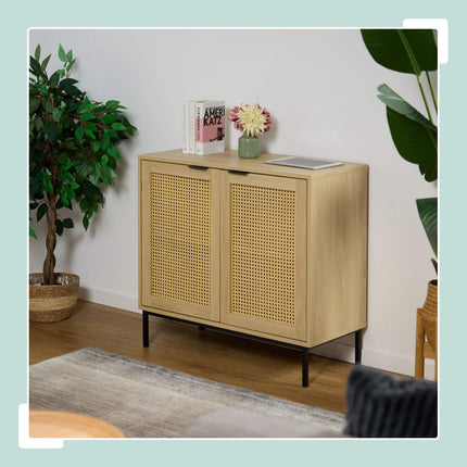 Sideboard with 2 rattan doors