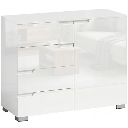 Sideboard with 4 Drawers, 1 Door, Adjustable Shelf, White