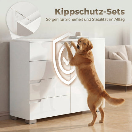 Sideboard with 4 Drawers, 1 Door, Adjustable Shelf, White