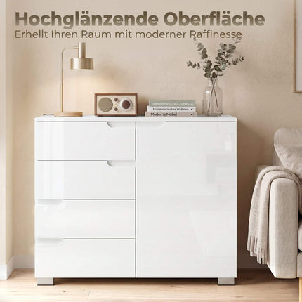 Sideboard with 4 Drawers, 1 Door, Adjustable Shelf, White