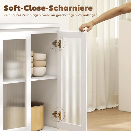 Sideboard with 4 Drawers, 2 Glass Doors, MDF, White