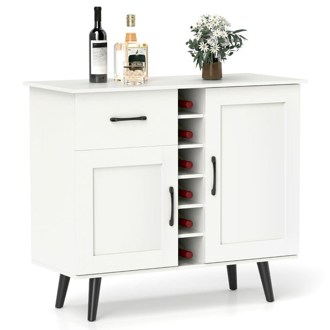 Sideboard with 6 Bottles Wine Rack & Drawer & 2 Doors Modern Wine Bar Cabinet White