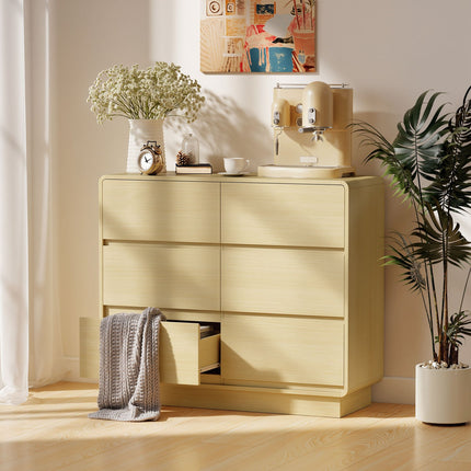 Sideboard with 6 Drawers, 100 cm, Natural Wood Finish