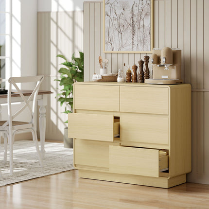 Sideboard with 6 Drawers, 100 cm, Natural Wood Finish
