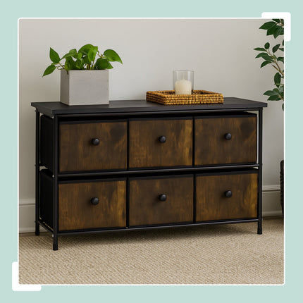 Sideboard with 6 Drawers – Metal Frame, Fabric Storage