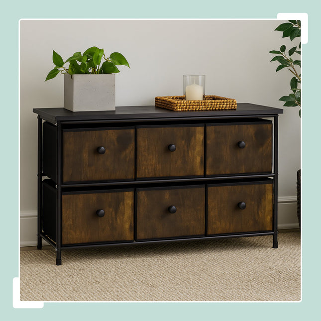 Sideboard with 6 Drawers – Metal Frame, Fabric Storage