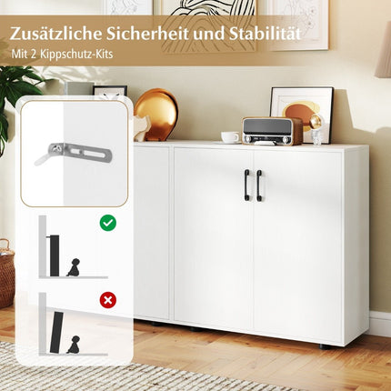 Sideboard with Adjustable Shelf, White Storage Cabinet