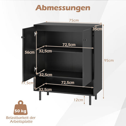 Sideboard with Adjustable Shelves, 2 Doors, 75x35x95 cm, Black