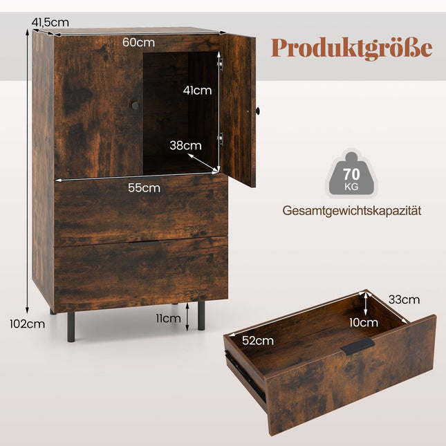 Sideboard with Metal Legs, Drawers & Doors, 60x41.5x102 cm