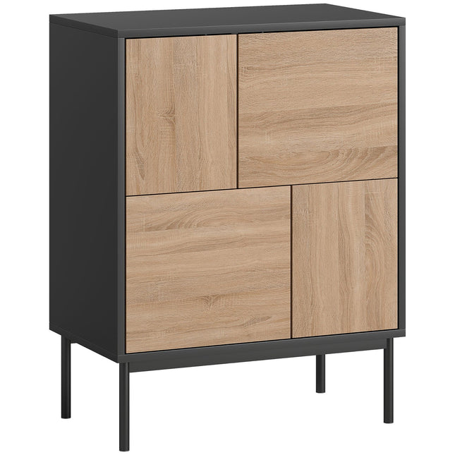 Sideboard with Push-to-Open Doors, Black/Natural Wood