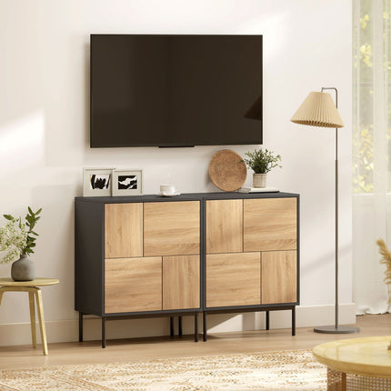 Sideboard with Push-to-Open Doors, Black/Natural Wood