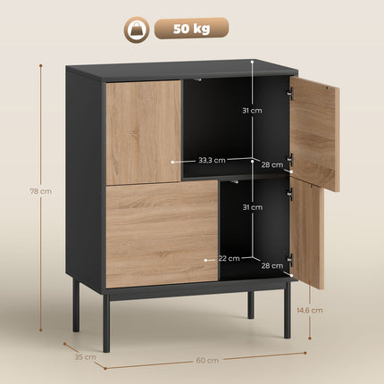 Sideboard with Push-to-Open Doors, Black/Natural Wood