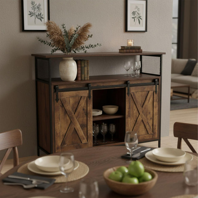 Sideboard with Sliding Barn Doors – Rustic Storage Cabinet
