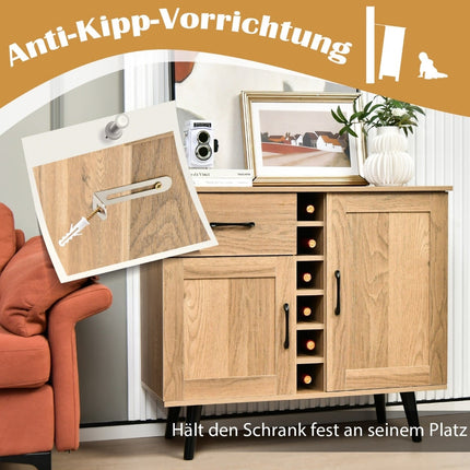 Sideboard with Wine Rack, Drawers, and Adjustable Shelves