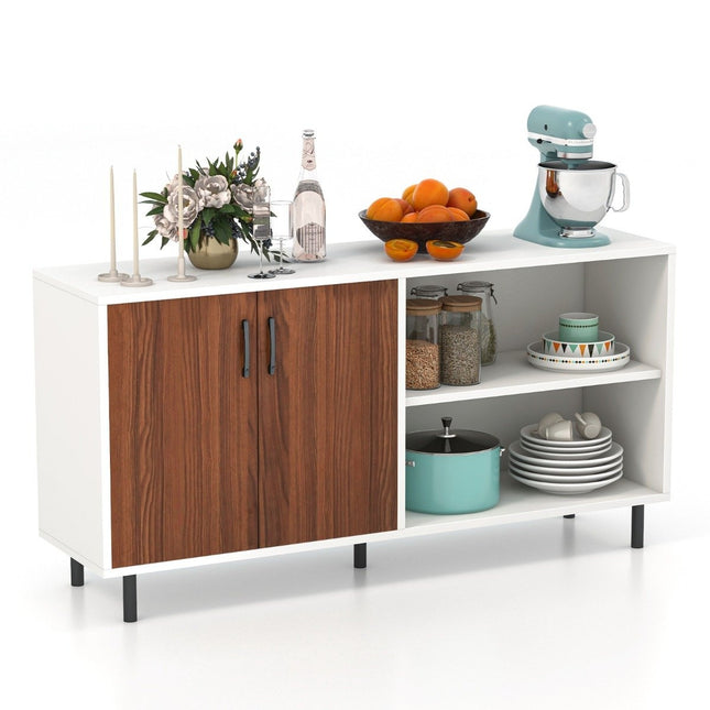 Sideboard with cupboard and 2 open compartments chest of drawers made of wood 148 x 40 x 75cm walnut