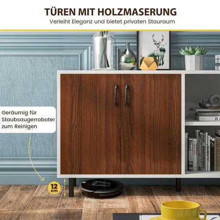 Sideboard with cupboard and 2 open compartments chest of drawers made of wood 148 x 40 x 75cm walnut