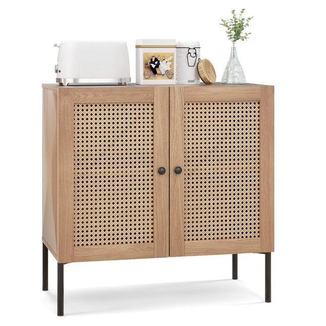 Sideboard with rattan doors & worktop & adjustable compartments kitchen cabinet oak