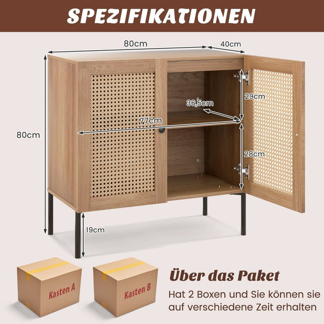 Sideboard with rattan doors & worktop & adjustable compartments kitchen cabinet oak