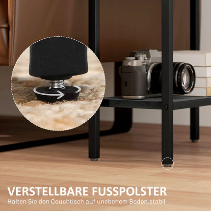 Side Table with 3-Tier Wood Shelves and Steel Frame, Black
