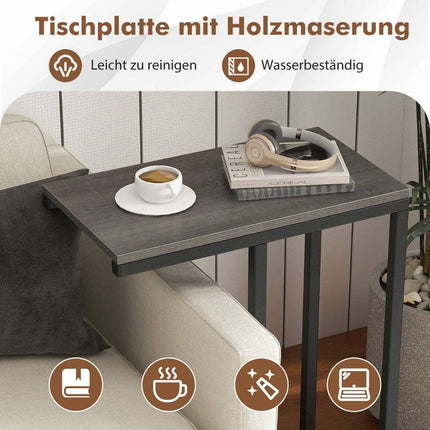 Side table C-shape sofa table with metal frame coffee table for living room gray