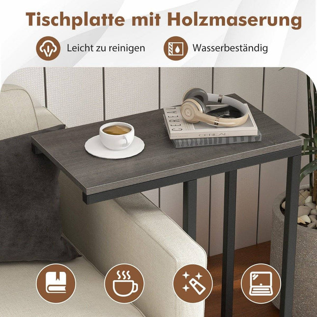 Side table C-shape sofa table with metal frame coffee table for living room gray