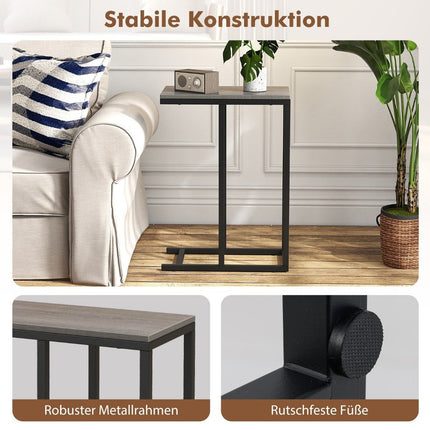 Side table C-shape sofa table with metal frame coffee table for living room gray