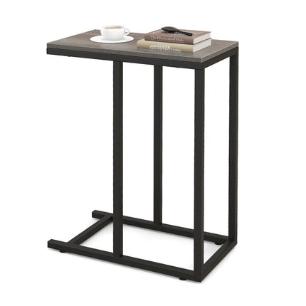 Side table C-shape sofa table with metal frame coffee table for living room gray