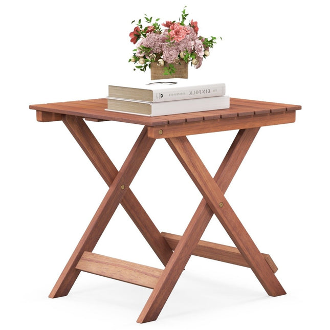 Side table acacia wood garden table small balcony table X-shape 46 x 46 x 45 cm