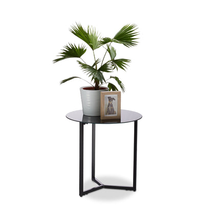 Side table around glass & metal