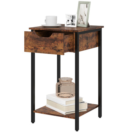 Rustic brown industrial side table, Steel frame, 40x40x68 cm