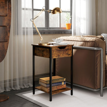 Rustic brown industrial side table, Steel frame, 40x40x68 cm