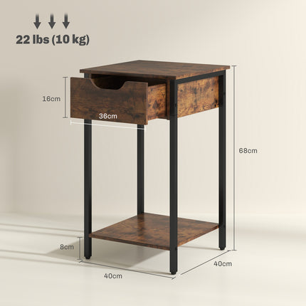 Rustic brown industrial side table, Steel frame, 40x40x68 cm