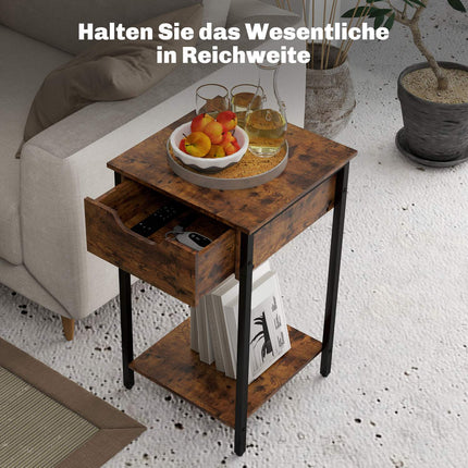 Rustic brown industrial side table, Steel frame, 40x40x68 cm