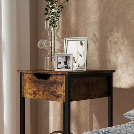 Rustic brown industrial side table, Steel frame, 40x40x68 cm