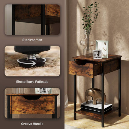 Rustic brown industrial side table, Steel frame, 40x40x68 cm